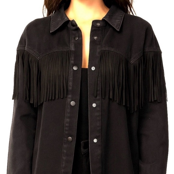 Black Fringe Denim Jacket Zara Cowboy Medium - Picture 2 of 3